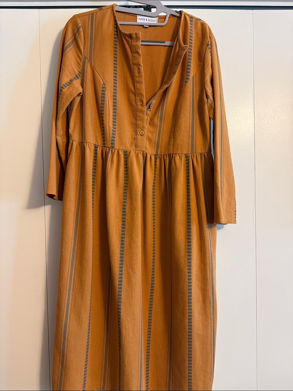 Piper & Scoot Mustard Stripe Long Sleeve Midi Dress small